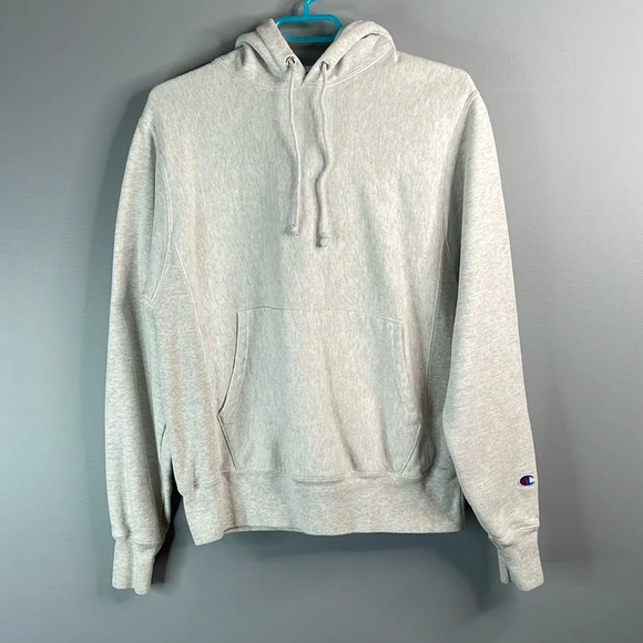 CHAMPION Reverse Weave Hoodie Light Grey Baggy Oversized Ribbed Sides Pocket Sm - Picture 12 of 12